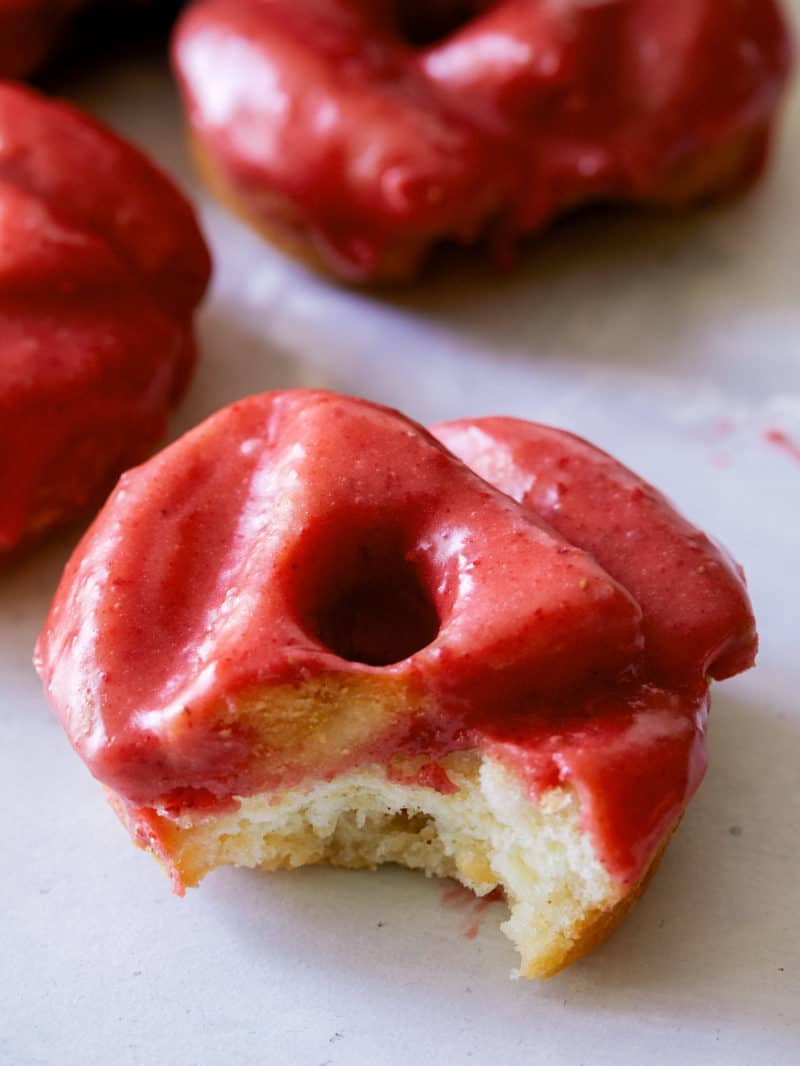Strawberry Glazed Old Fashioned Doughnuts - Spoon Fork Bacon