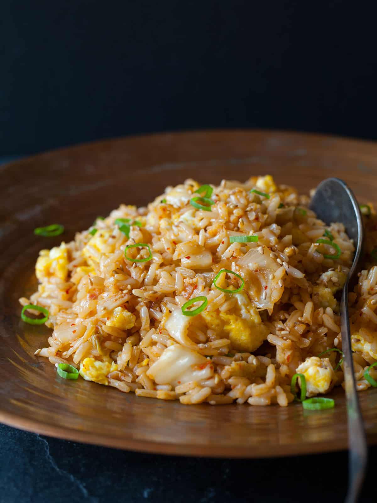 Kimchi Fried Rice Side Dish Recipe Spoon Fork Bacon