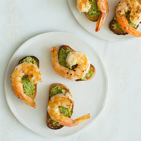 Favetta Crostinis topped with Smoky Sauteed Shrimp | Spoon Fork Bacon