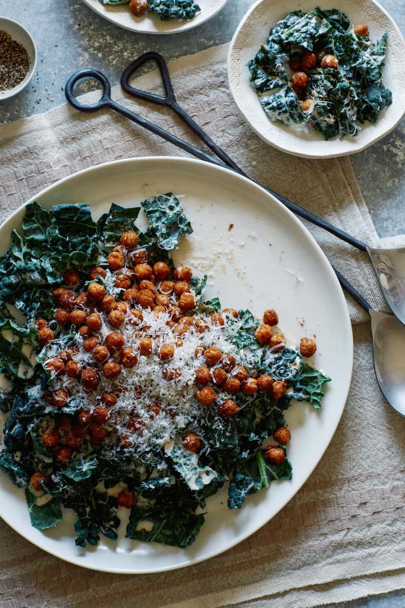 Roasted Chickpea and Kale Salad with a Tahini Dressing