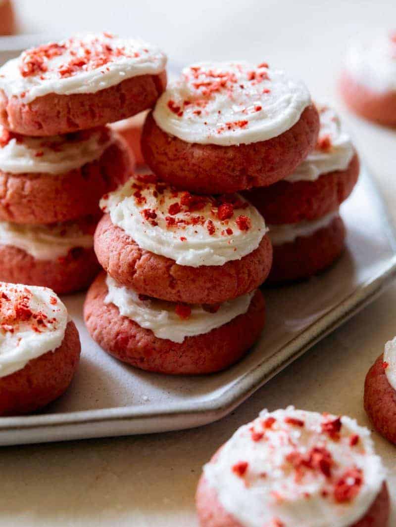Soft and Fluffy Strawberry Cookies with Vanilla Frosting - Spoon Fork Bacon