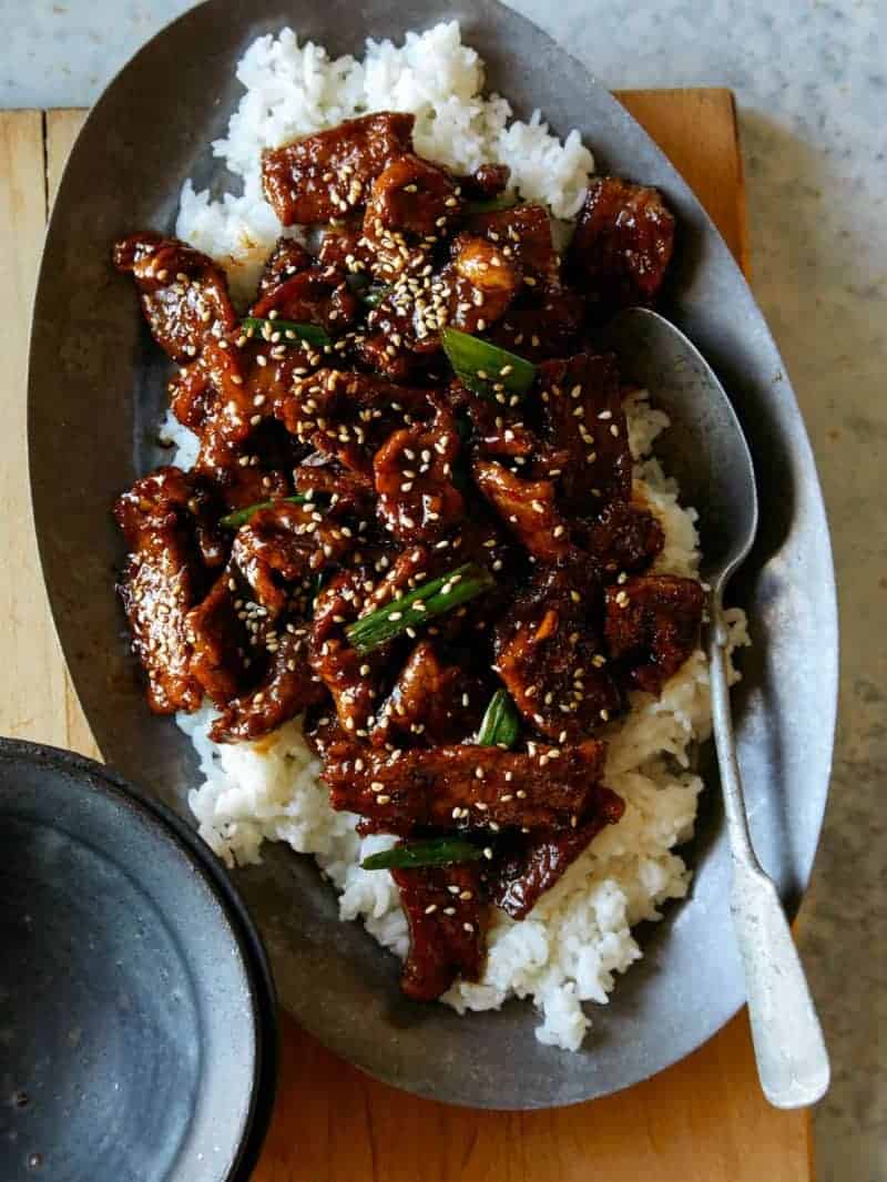 Mongolian Beef Over Steamed Rice - Spoon Fork Bacon