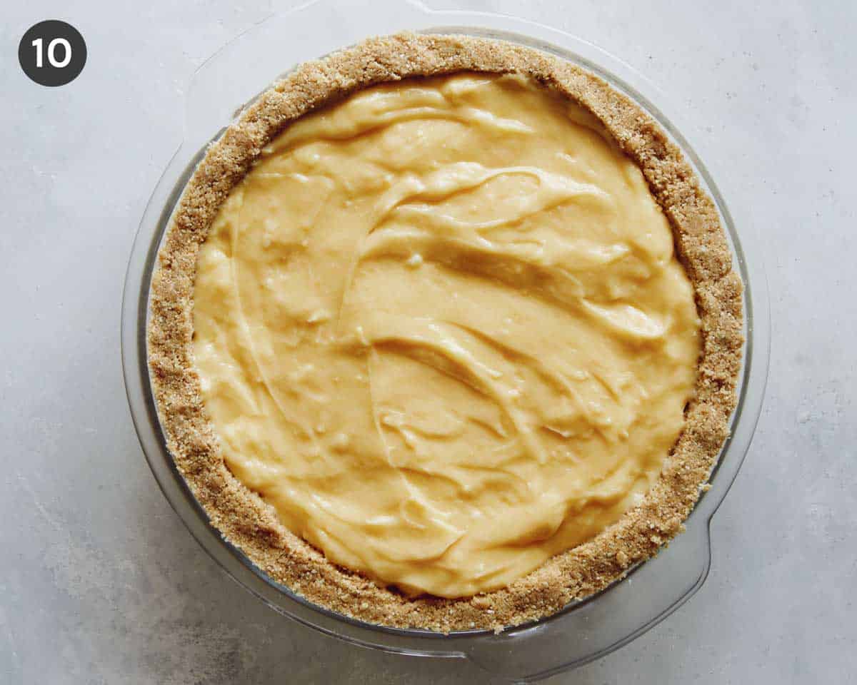 Banana cream pie in a pie dish. 