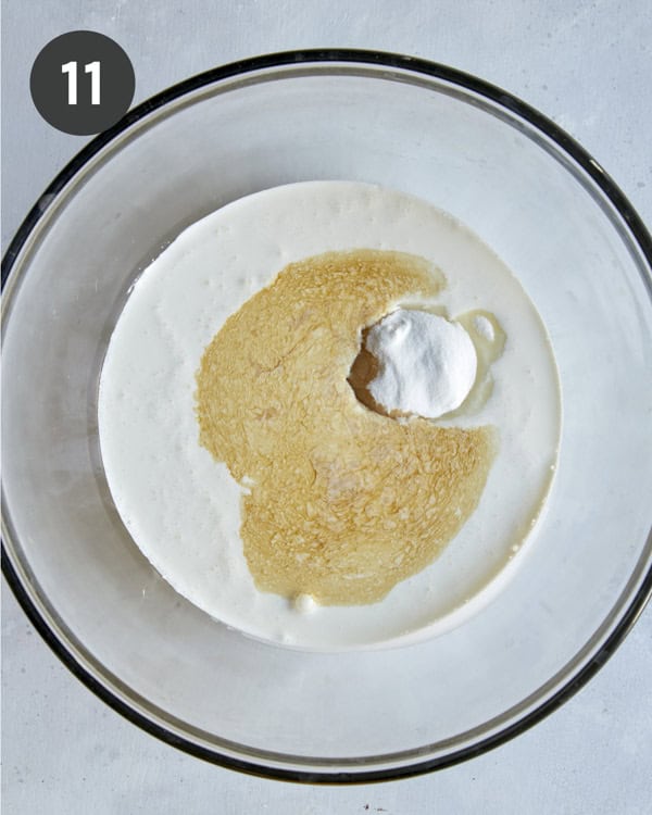 Cream, sugar, and vanilla in a bowl to make whipped cream. 