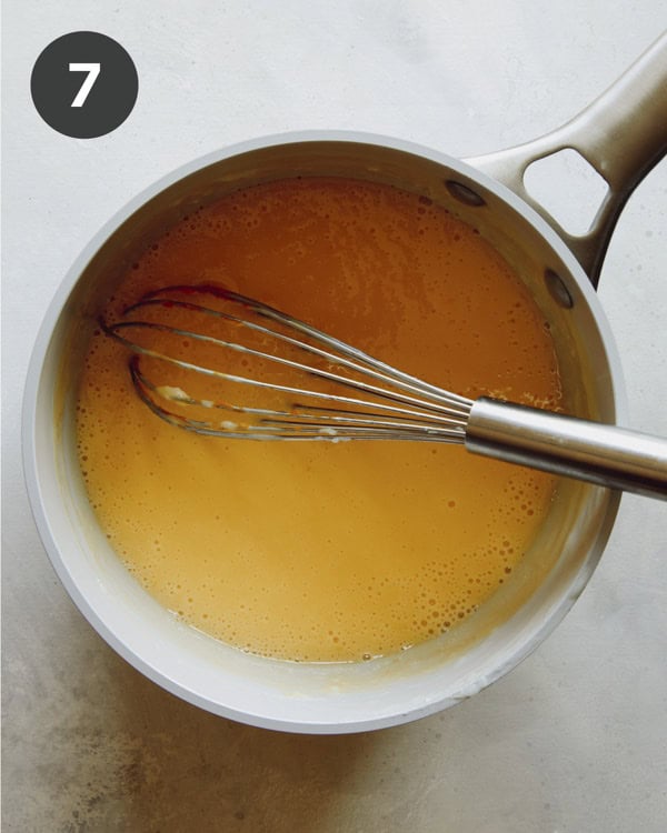 Pudding simmering in a pot to make pudding. 