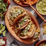 Vegetarian zucchini tacos on a platter ready to be served.