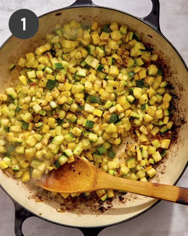 Vegetarian taco filling being cooked in a skillet. 