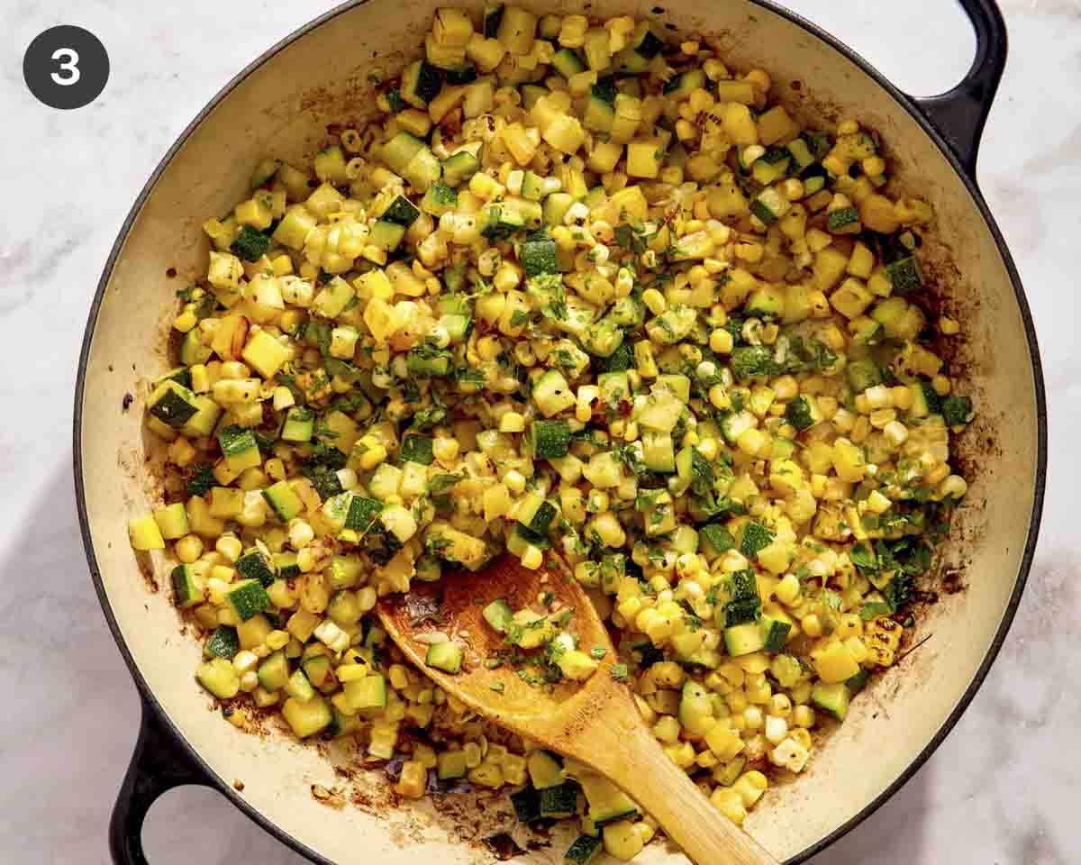 Vegetarian taco mixture in a skillet being cooked.