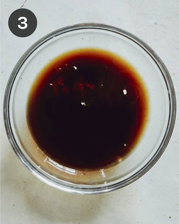 Sauce ingredients for Szechuan Beef in a glass bowl. 