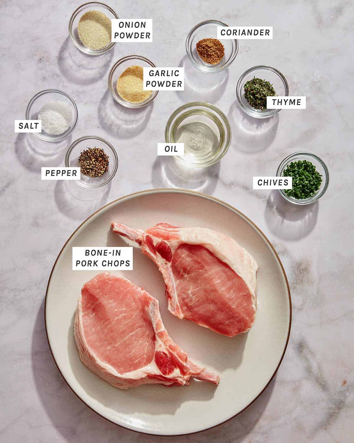 Ingredients for air fryer pork chops.