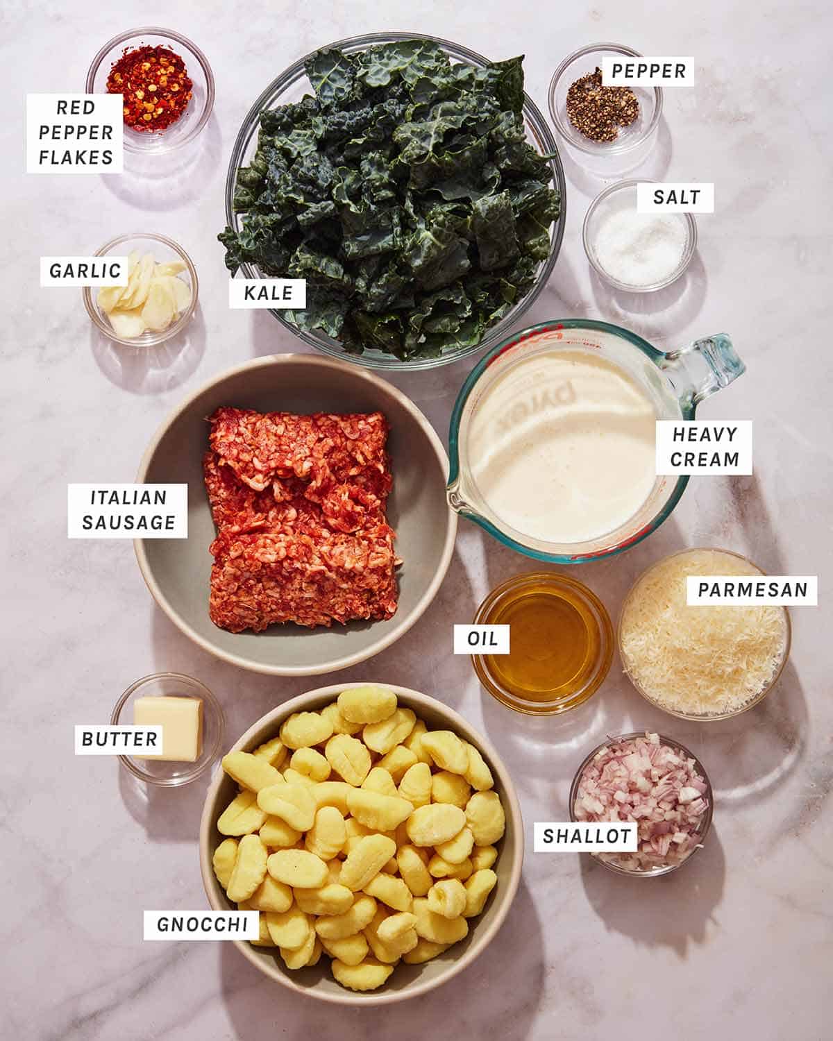 Baked gnocchi ingredients. 