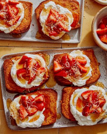 Honey brick toast recipe on platters.